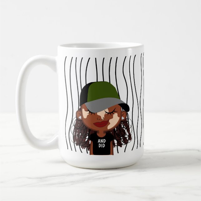 Cute Smirking Woman Striped Mug. Choose Your Look! Coffee Mug (Left)