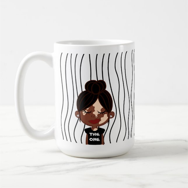 Cute Smirking Woman Striped Mug. Choose Your Look  Coffee Mug (Left)