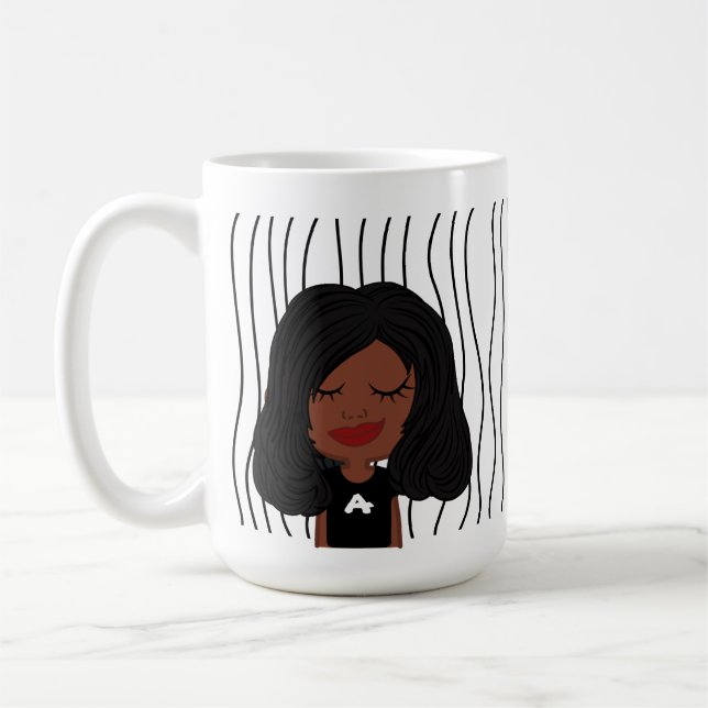 Cute Smirking Woman Striped Mug. Choose Your Look  Coffee Mug (Left)