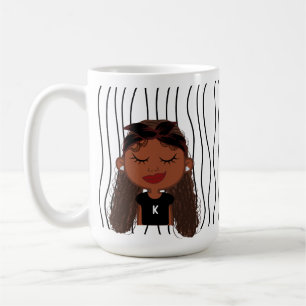 Cute Smirking Woman Striped Mug. Choose Your Look! Coffee Mug