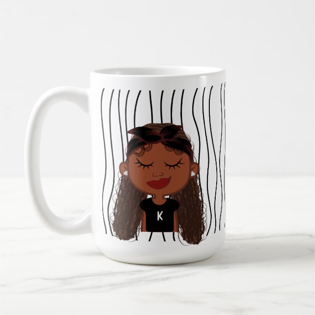 Cute Smirking Woman Striped Mug. Choose Your Look! Coffee Mug (Left)
