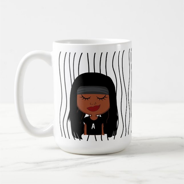Cute Smirking Woman Striped Mug. Choose Your Look! Coffee Mug (Left)