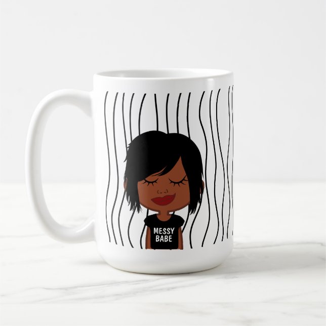 Cute Smirking Woman Striped Mug. Choose Your Look! Coffee Mug (Left)