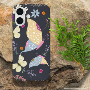Cute smokey grey background Botanical artwork iPhone 16 Case