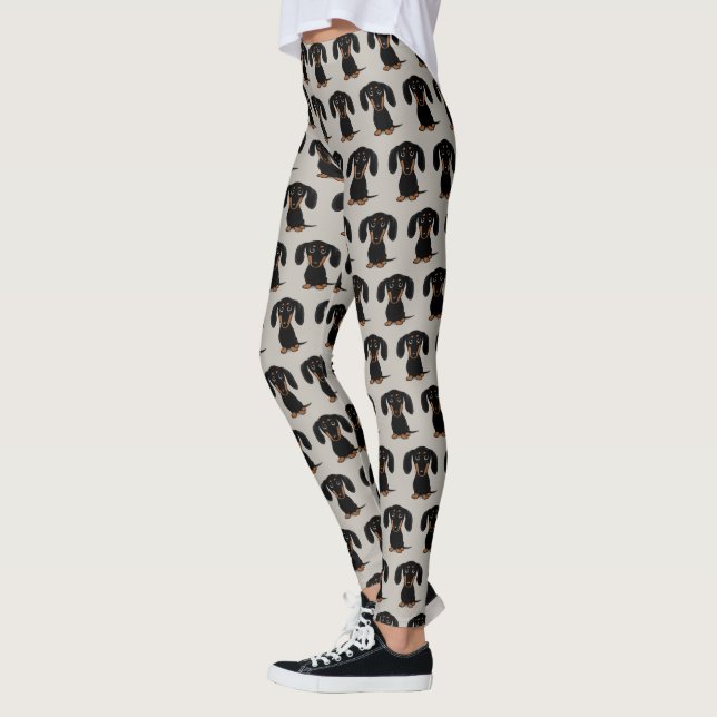 Cute Smooth Coated Black and Tan Dachshund Pattern Leggings (Left)