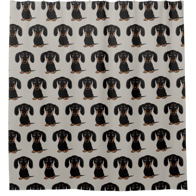 Cute Smooth Coated Black and Tan Dachshund Pattern Shower Curtain (Front)