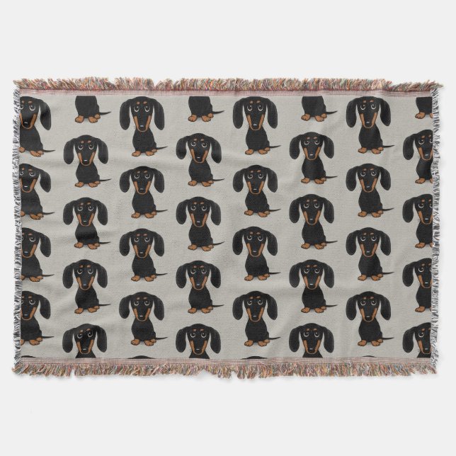 Cute Smooth Coated Black and Tan Dachshund Pattern Throw Blanket (Front)