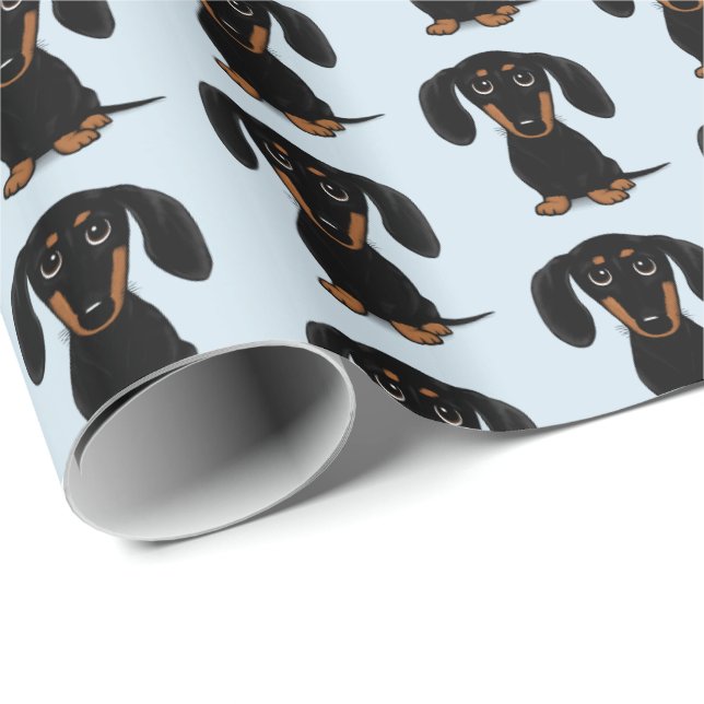 Cute Smooth Coated Black and Tan Dachshund Pattern Wrapping Paper (Roll Corner)