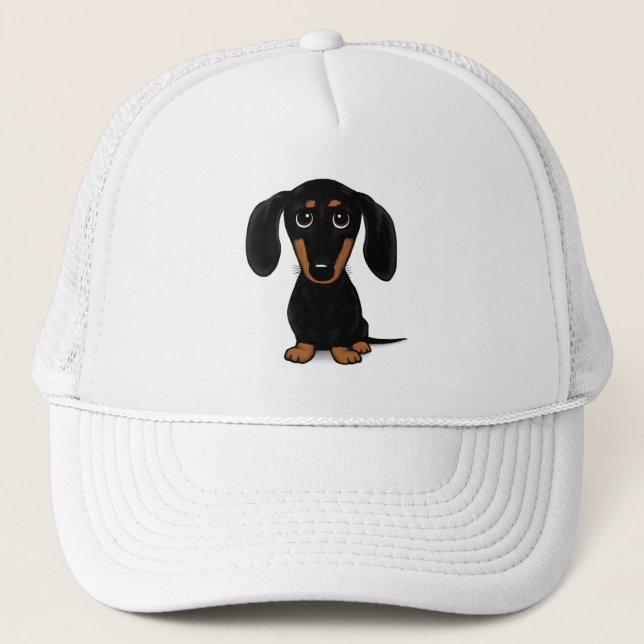 Cute Smooth Coated Black and Tan Dachshund Trucker Hat (Front)