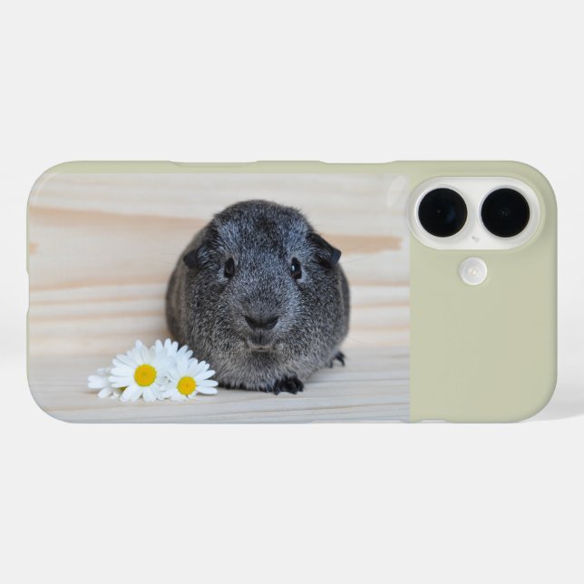 Cute Smooth, Silver Agouti Guinea Pig and Daisies Case-Mate iPhone Case (Back (Horizontal))