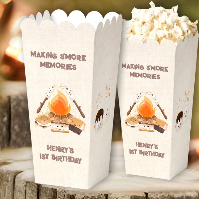 Cute S'more Campfire 1st Birthday Camping Popcorn Favour Box (Cute S'more Campfire 1st Birthday Camping Popcorn Favor Boxes)