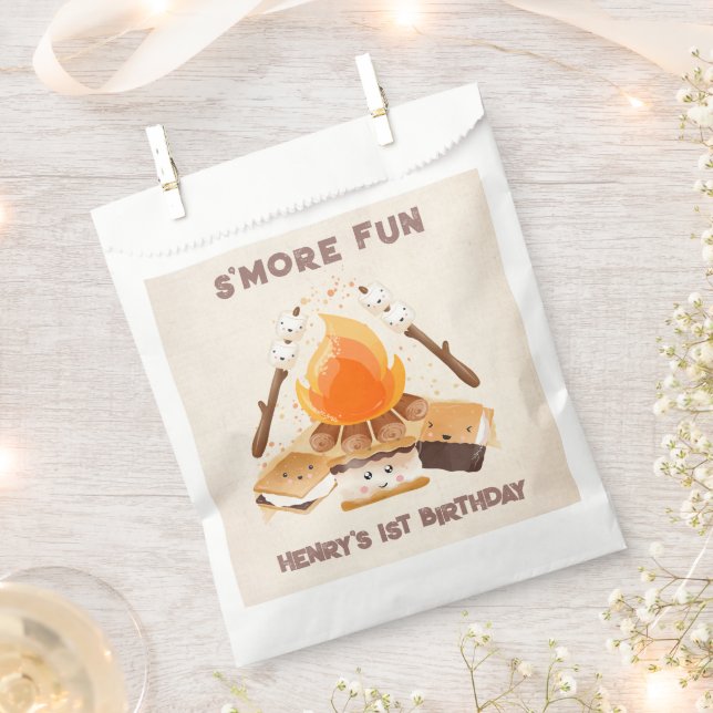 Cute S'more Campfire 1st Birthday Favour Bags (Clipped)
