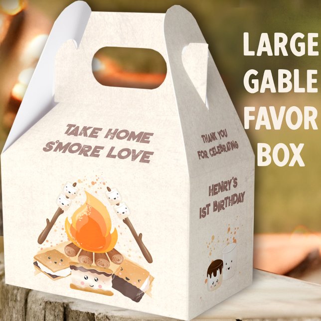 Cute S'more Campfire 1st Birthday Large Gable Favour Box (Cute S'mores Large Gable Favor Boxes - You can choose from 3 sizes of these gable favor boxes)