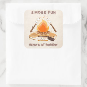 Cute S'more Campfire 1st Birthday Square Sticker