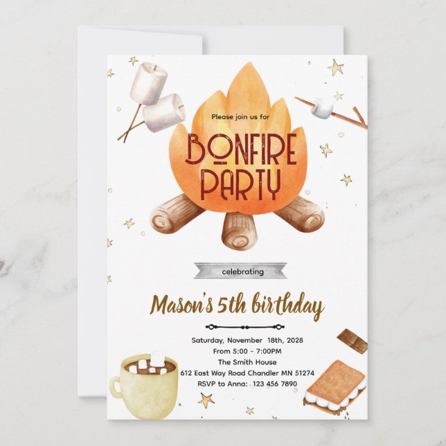 Cute Smores bonfire Birthday invitation (Front)