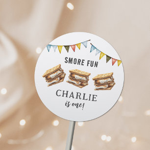 Cute Smores Camping Rustic 1st Birthday Classic Round Sticker