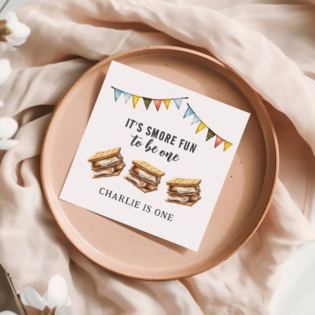 Cute Smores Camping Rustic 1st Birthday Napkin (Creator Uploaded)