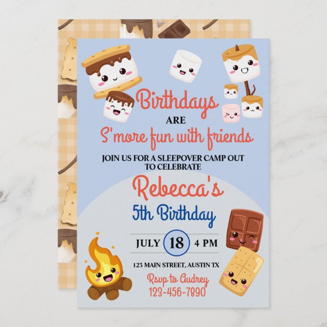 Cute S'mores Campout Birthday Party  Invitation (Front/Back)