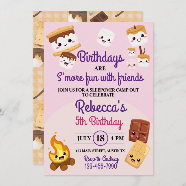 Cute S'mores Campout Birthday Party  Invitation (Front/Back)