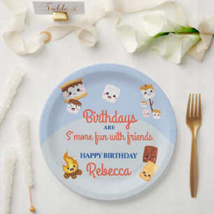 Cute S'mores Campout Birthday Party Paper Plate