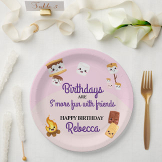 Cute S'mores Campout Birthday Party Paper Plate