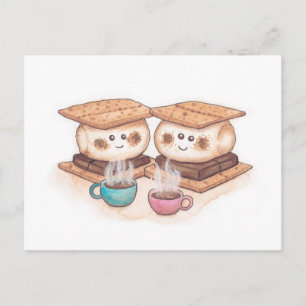 Cute S'mores Couple Coffee Date Postcard