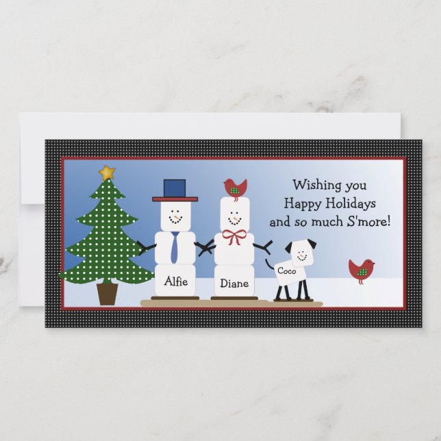 Cute S'mores Couple with Boy Dog Christmas Card (Front)