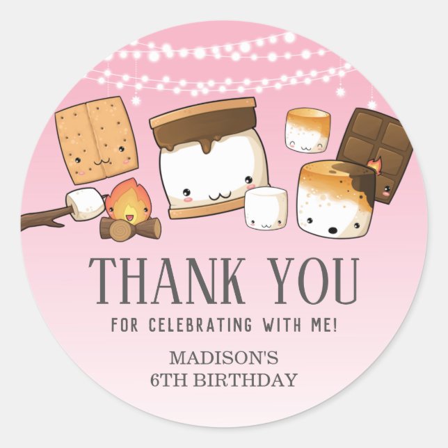 Cute S'mores Smore Birthday Party Thank You Favour Classic Round Sticker (Front)