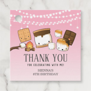 Cute S'mores Smore Birthday Party Thank You Pink Favour Tags
