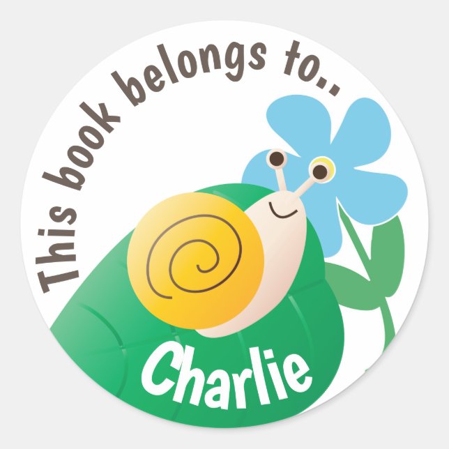 Cute Snail and Flower Personalised Book Belongs to Classic Round Sticker (Front)