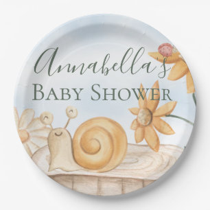 Cute Snail and Ladybug Garden Theme Baby Shower Paper Plate