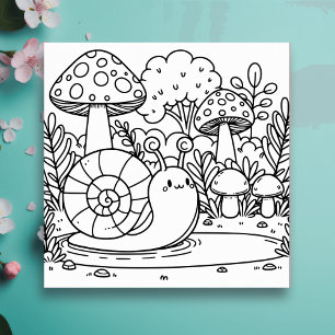 Cute Snail and Mushrooms Colour Me Notecard