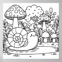Cute Snail and Mushrooms | Colour Me