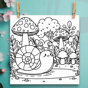 Cute Snail and Mushrooms   Colour Me  Poster