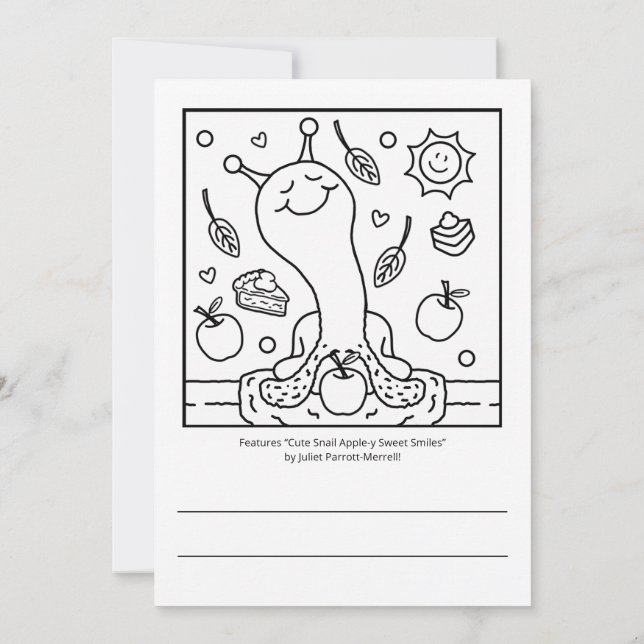 Cute Snail Apple-y Sweet Smiles Fall Colouring  Card (Back)