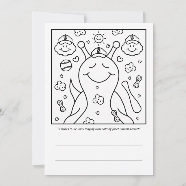 Cute Snail Baseball Blessings Colouring | Greeting Card (Back)
