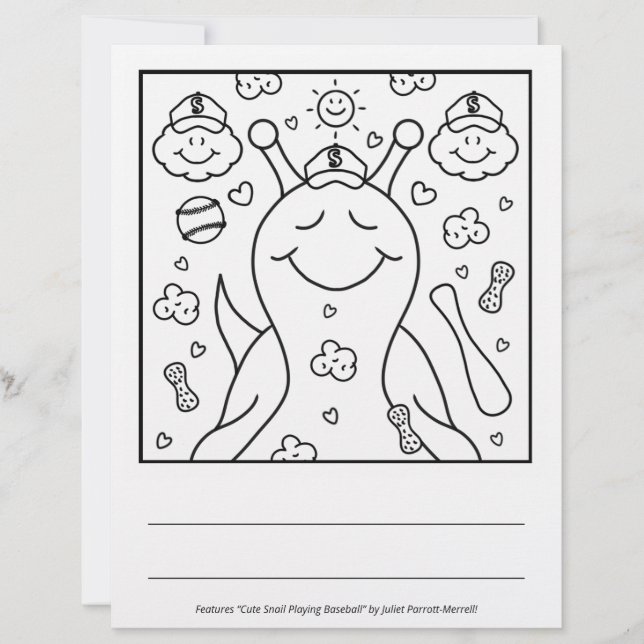 Cute Snail Baseball Blessings | Colouring Page (Front)