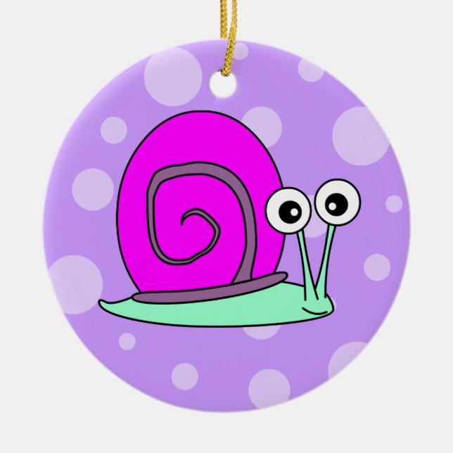 Cute Snail Cartoon Pink with Purple Background Ceramic Tree Decoration (Front)