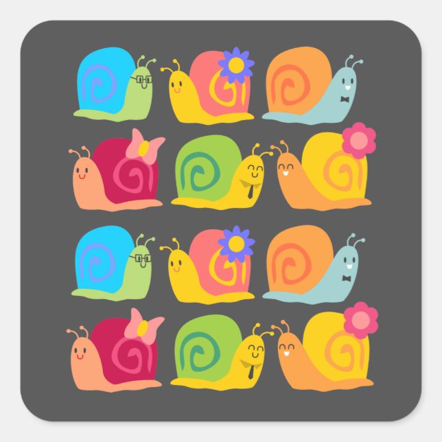 Cute snail children's design square sticker (Front)