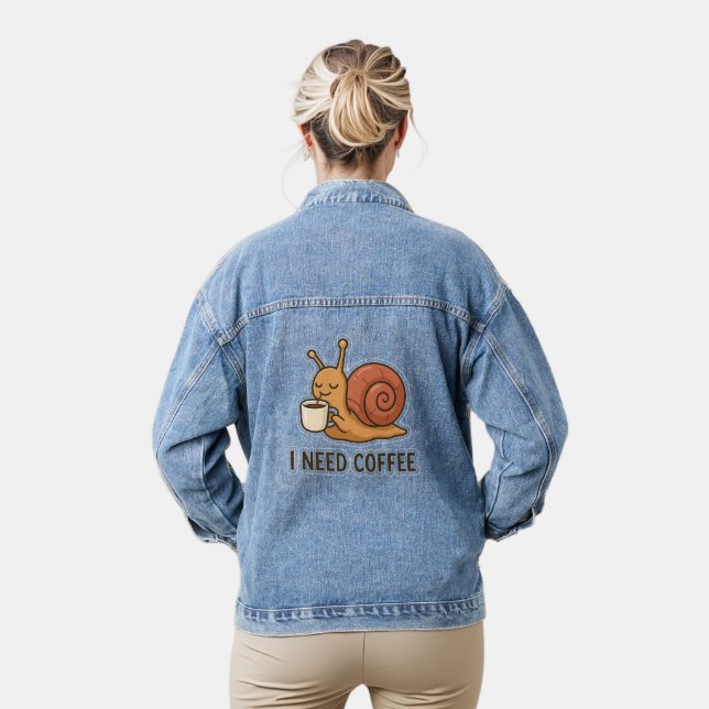 Cute Snail Coffee Sticker  Denim Jacket (Model)