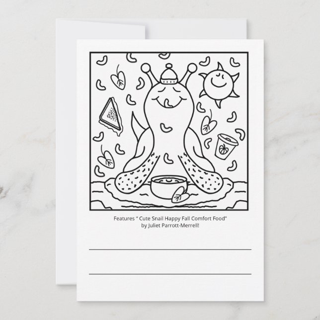 Cute Snail Comfort Food Happy Fall Colouring Card (Back)