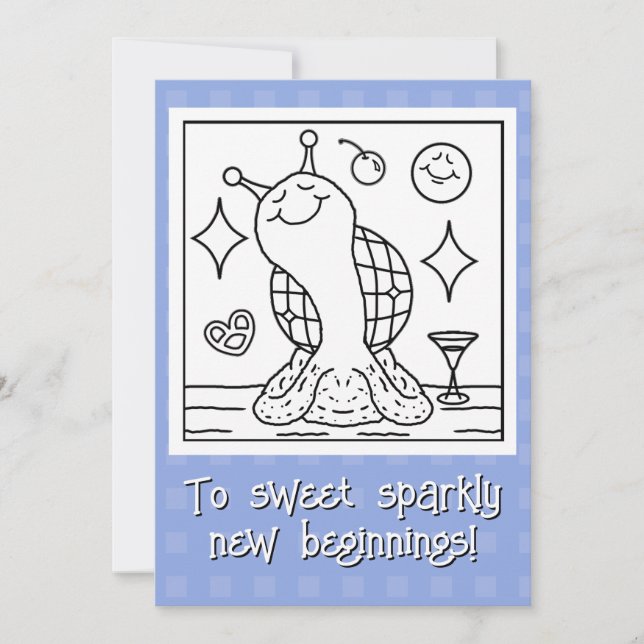 Cute Snail Disco Ball Happy New Year Colouring  Holiday Card (Front)