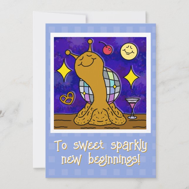 Cute Snail Disco Ball Happy New Year Holiday Card (Front)
