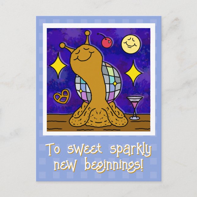 Cute Snail Disco Ball Happy New Year Holiday Postcard (Front)
