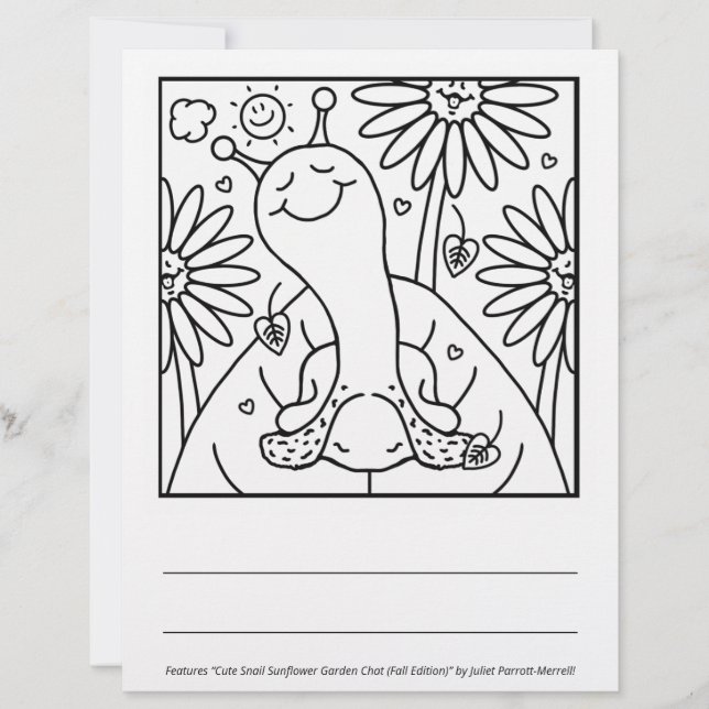 Cute Snail Fall Sunflower Garden Colouring Page (Front)