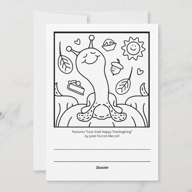 Cute Snail Happy Thanksgiving Colouring Holiday Card (Back)