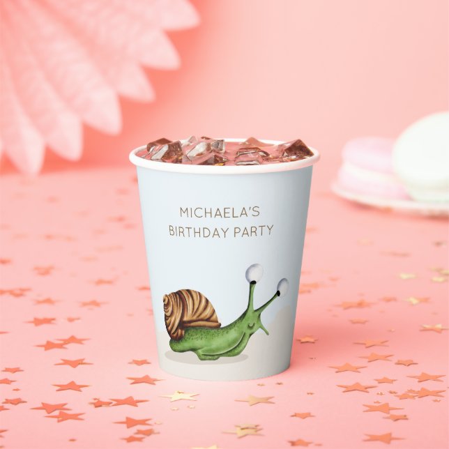 Cute Snail Kids Personalised  Birthday Paper Cups (Insitu)