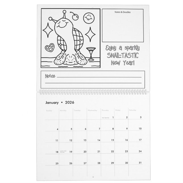 Cute Snail Large 2026 Colouring Calendar (Jan 2026)