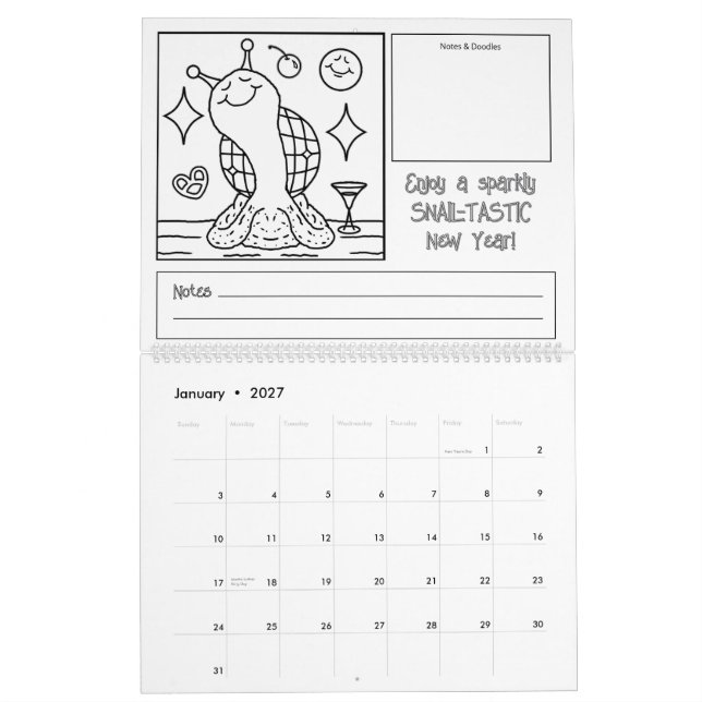 Cute Snail Large 2026 Colouring Calendar (Jan 2027)