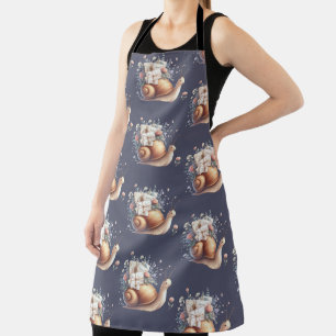 Cute Snail Mail Floral Pastel Illustration Apron